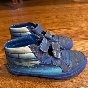 Vans Shark Week Kids' Blue and Gray Velcro Sneakers. Size 13.5